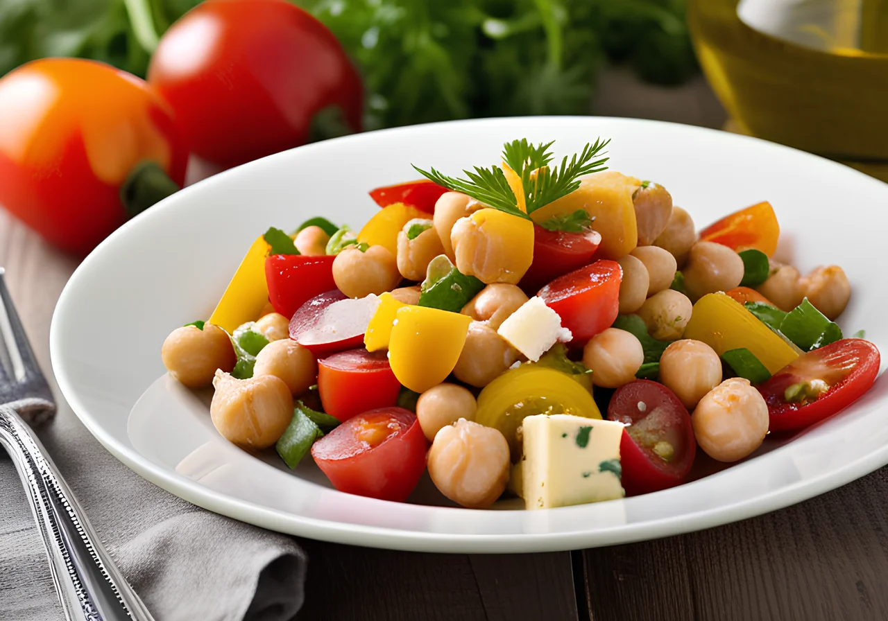 Chickpea Salad with Bell Peppers and Sheep Cheese
