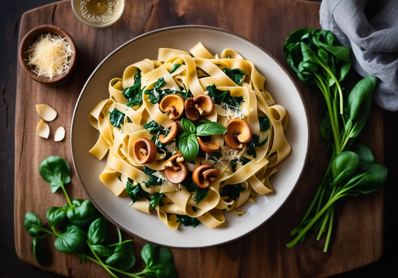 Tagliatelle with Spinach and Chanterelles