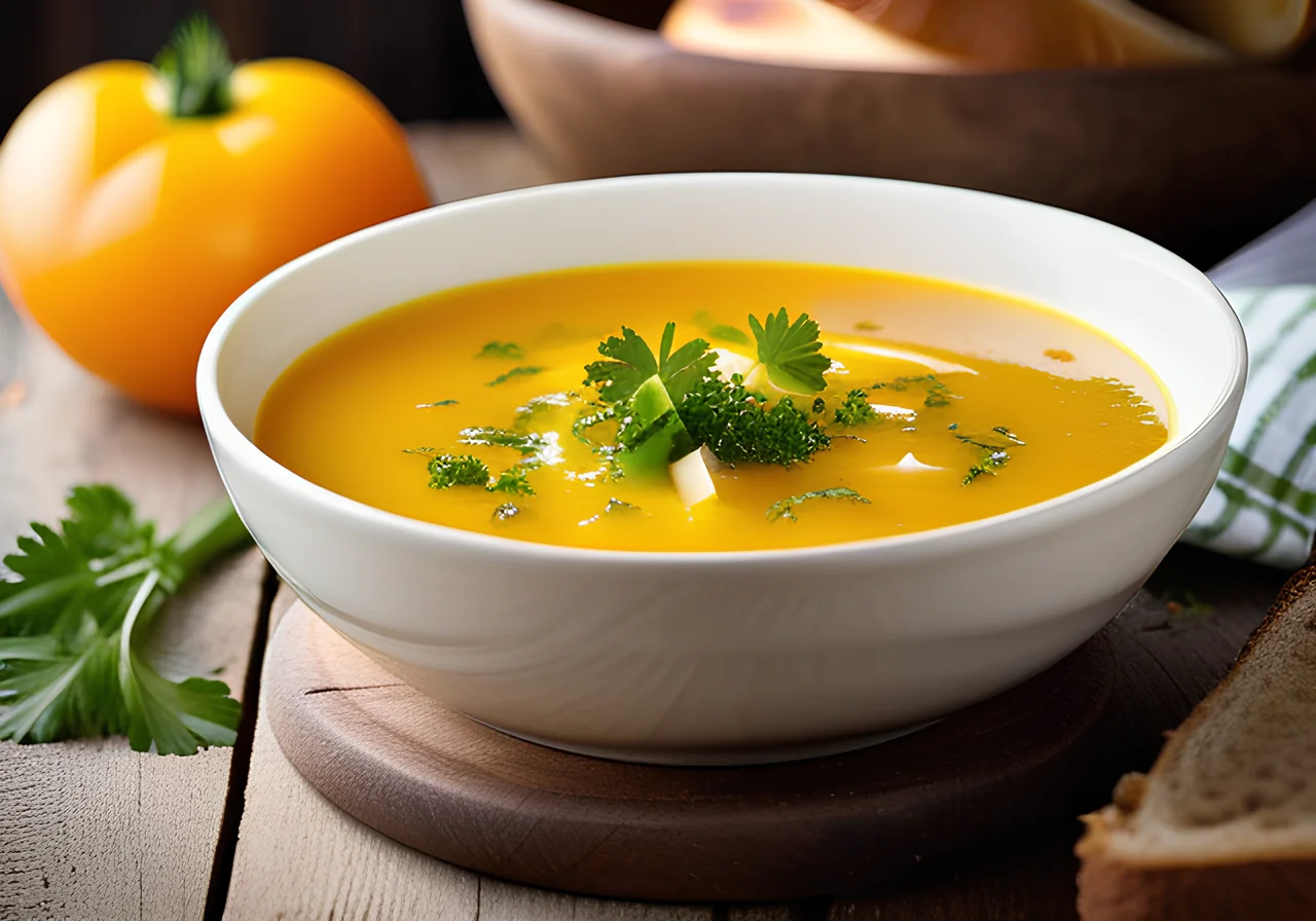 Yellow Tomato Soup with Homemade Potato Bread