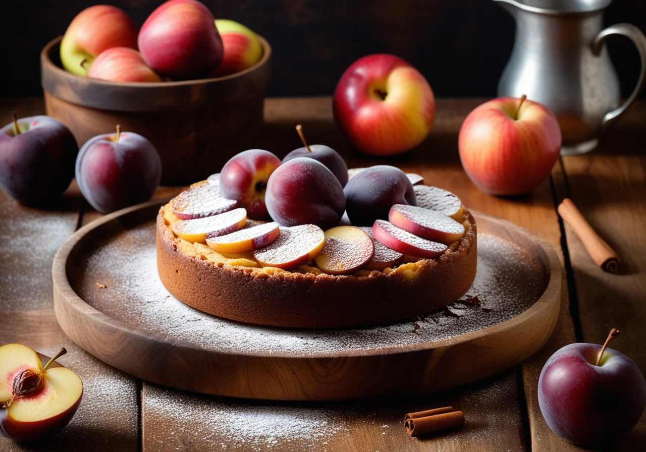 Apple Cake with Plums
