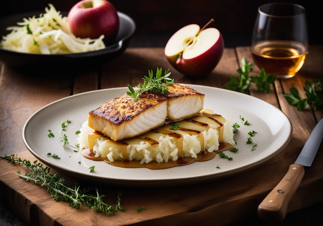 Pikeperch Fillet with Sauerkraut and Glazed Apples