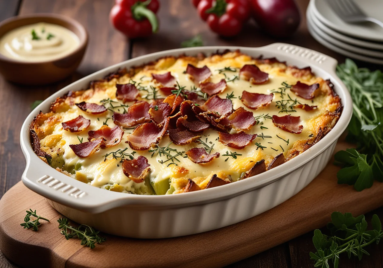 Potato-Zucchini Gratin with Tomatoes and Bacon