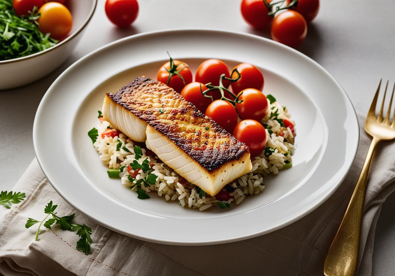 Pan‑fried Atlantic Cod with Wild Rice