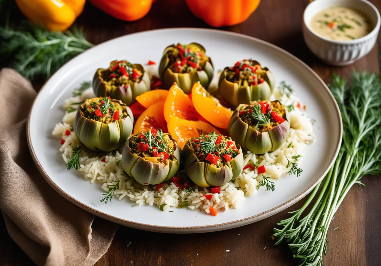 Artichoke Hearts with Rice-Paprika Filling