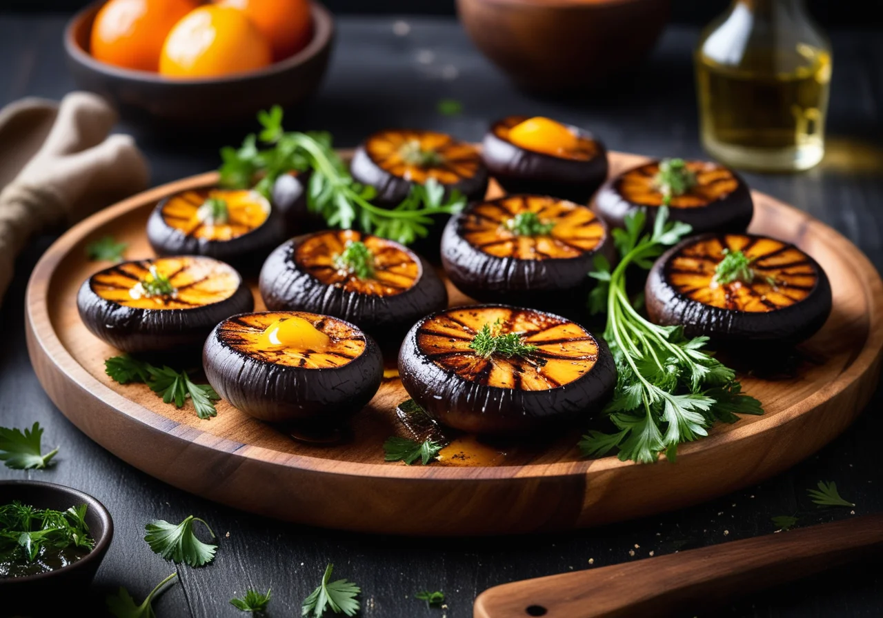 Grilled Giant Portobello Mushrooms with Olive Oil, Garlic and Herbs