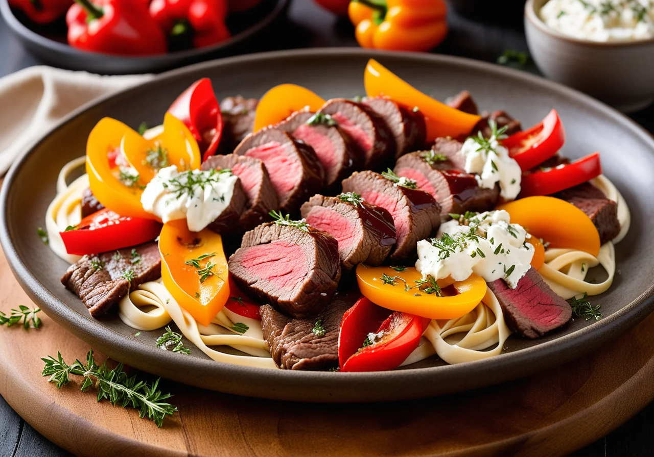 Braised Beef Rouladen with Feta and Bell Pepper