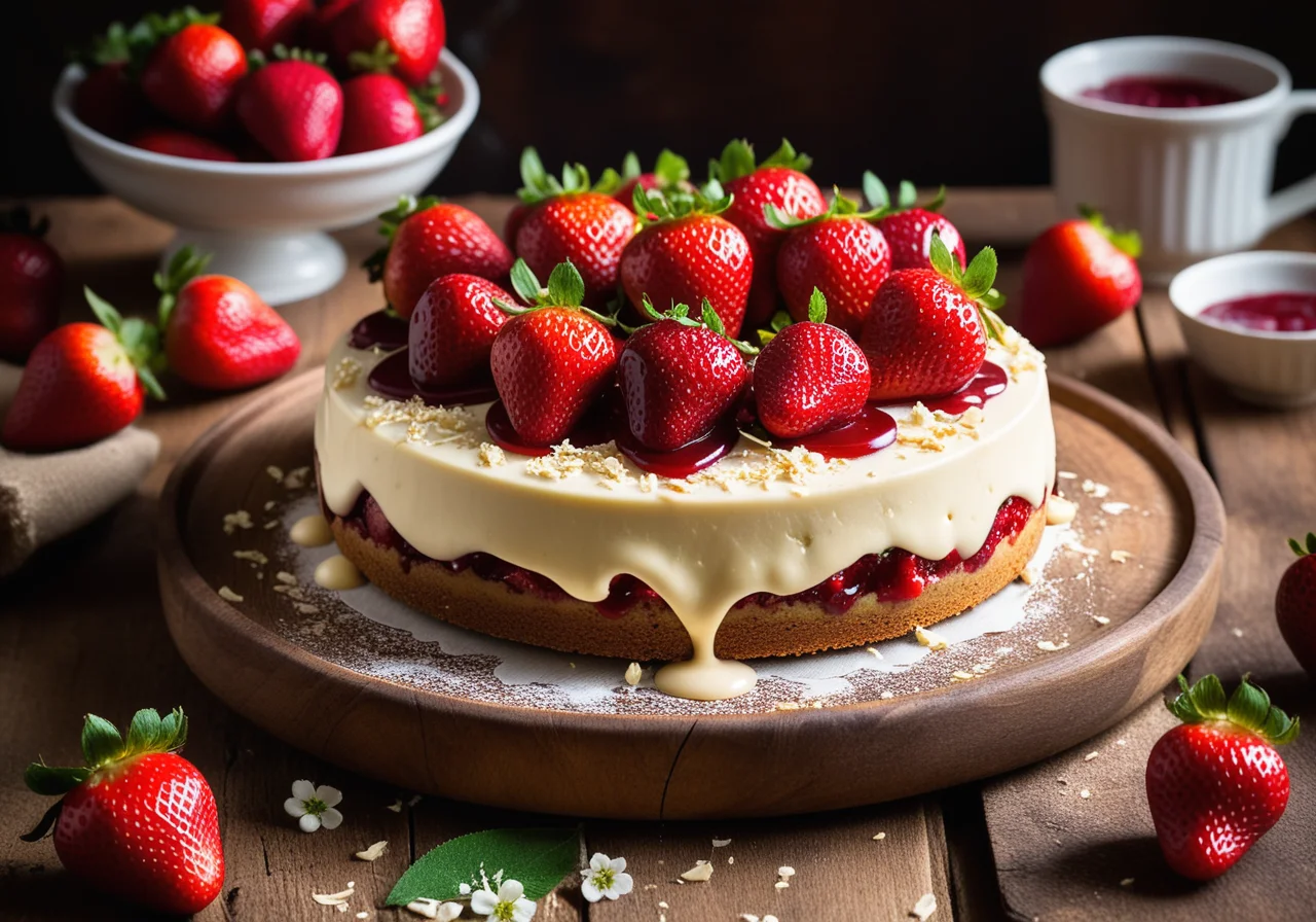 Strawberry Quark Cake with White Chocolate Shavings