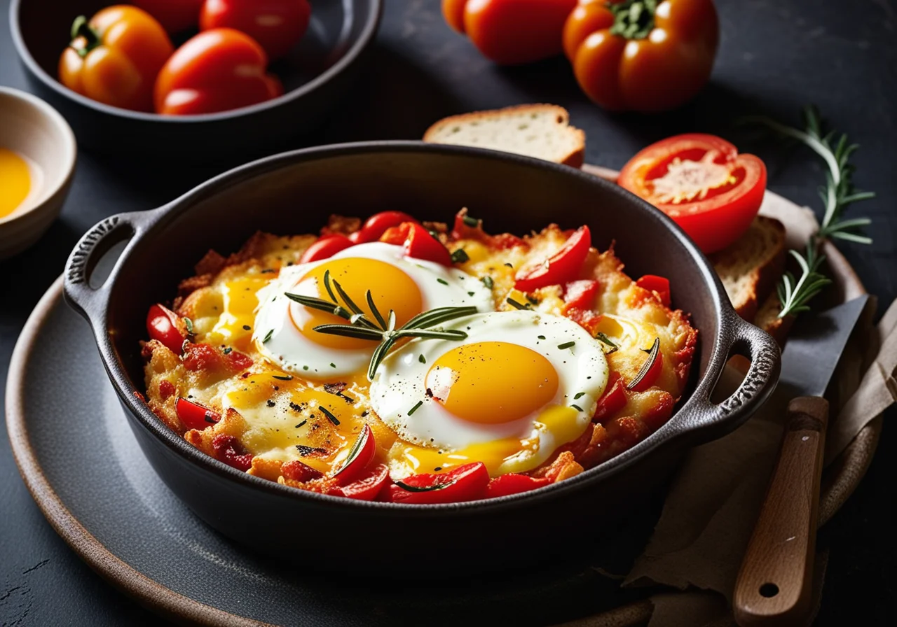 Tomato-Pepper Gratin with Fried Egg