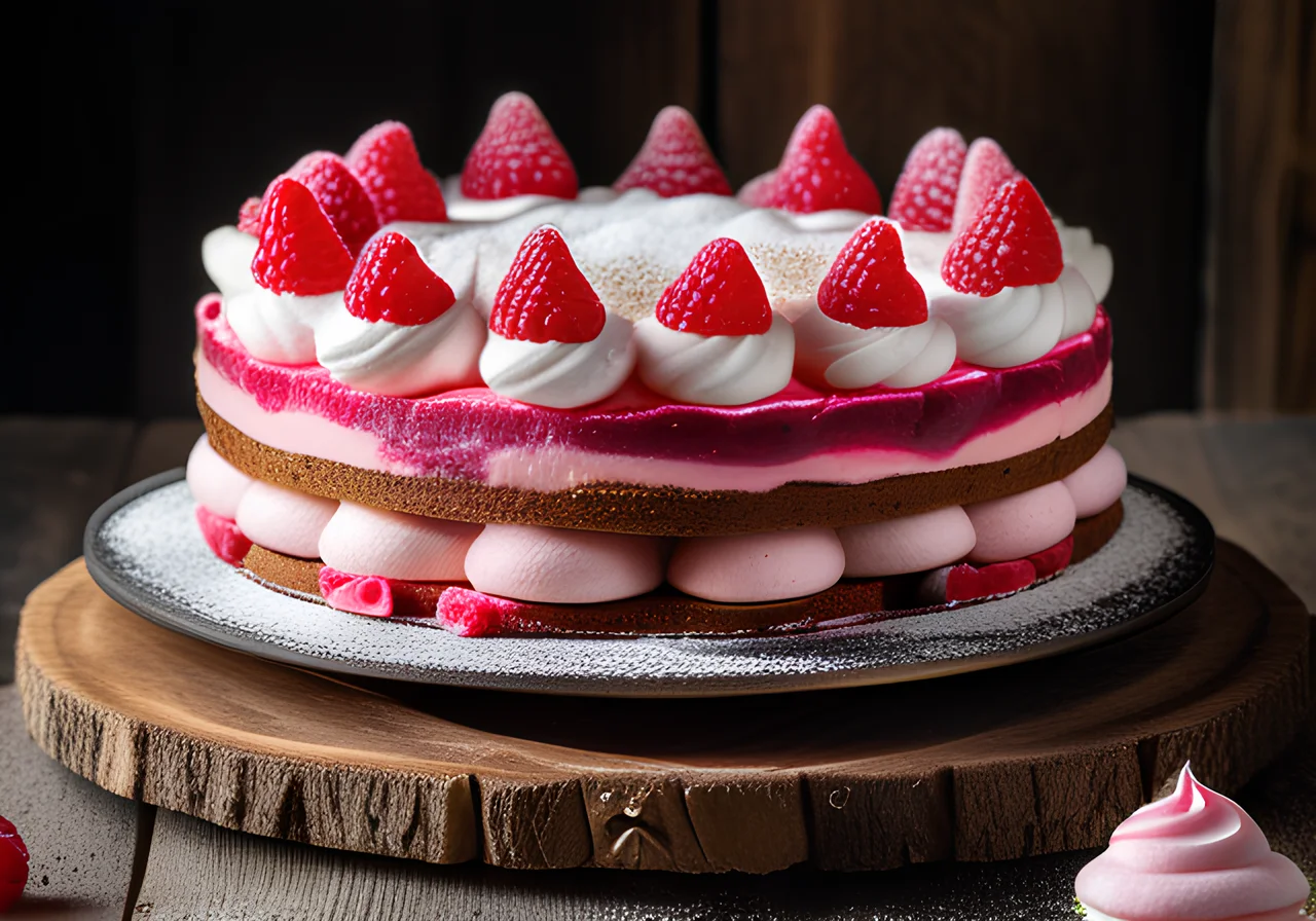 Layered Raspberry Cream Cake on Stand