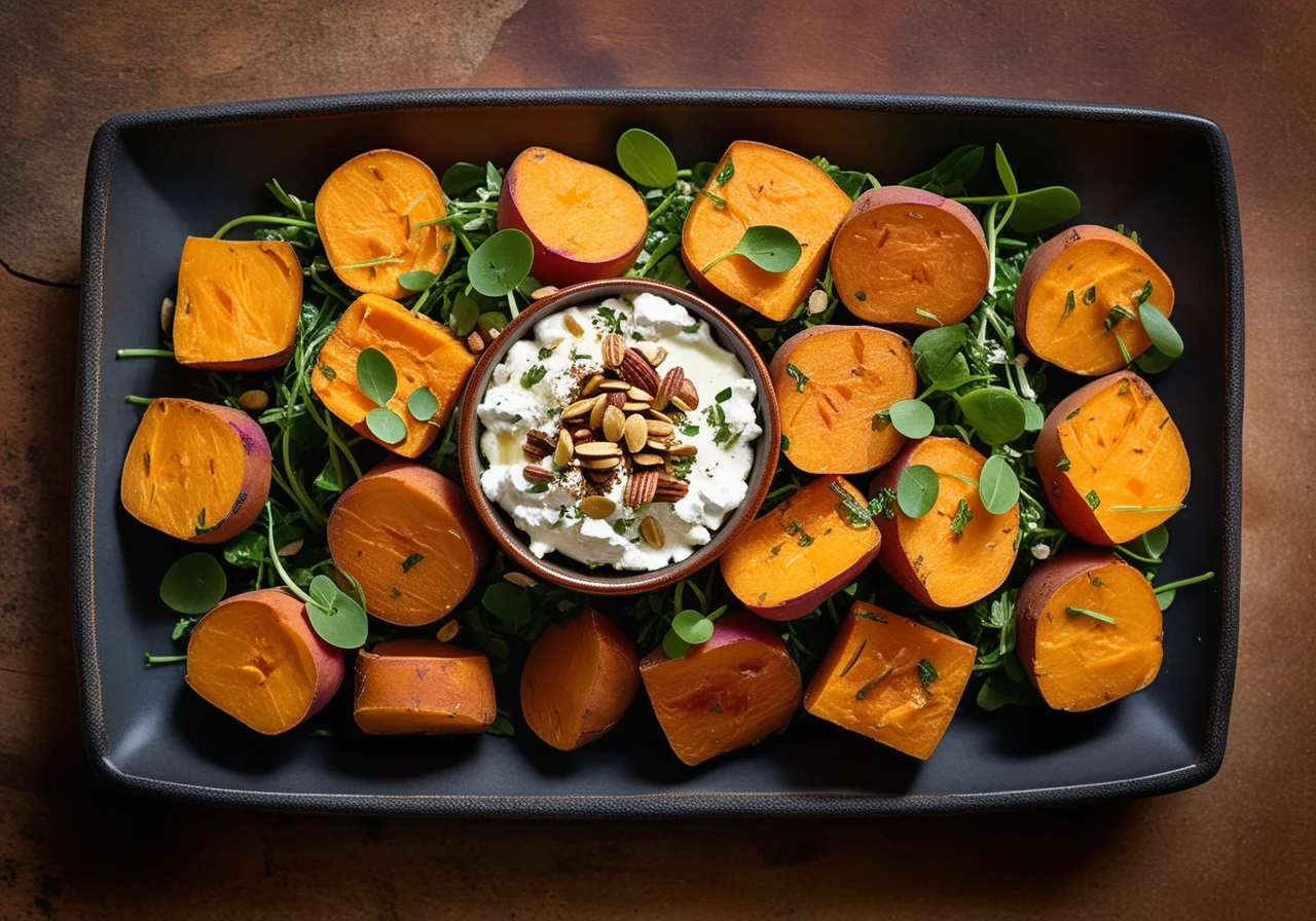 Pumpkin Seed and Sweet Potato Roasted Watercress Salad