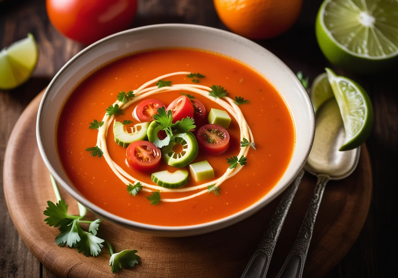Tomato Pepperoni Soup with Cheese Cubes