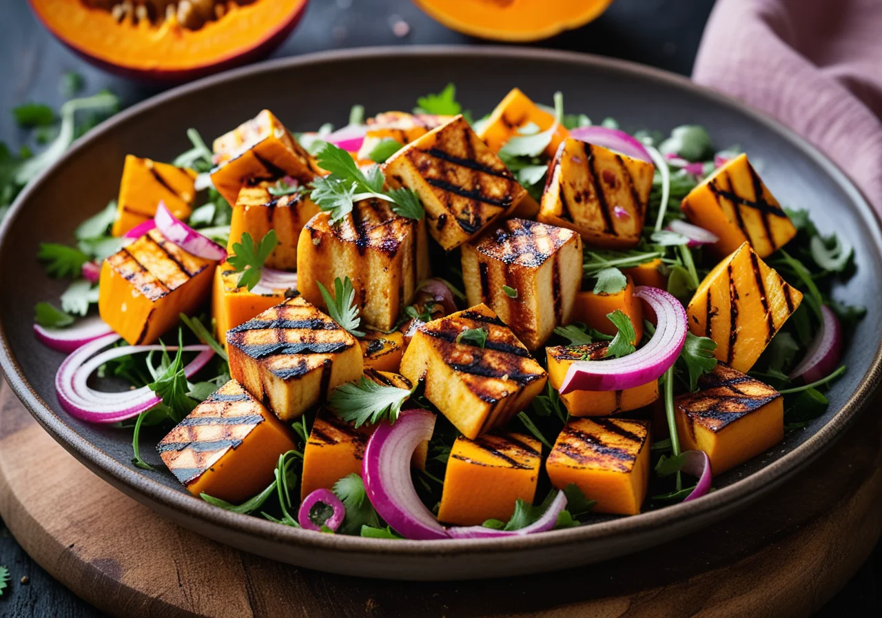 Cypriot Grilled Halloumi with Bean and Pumpkin Salad