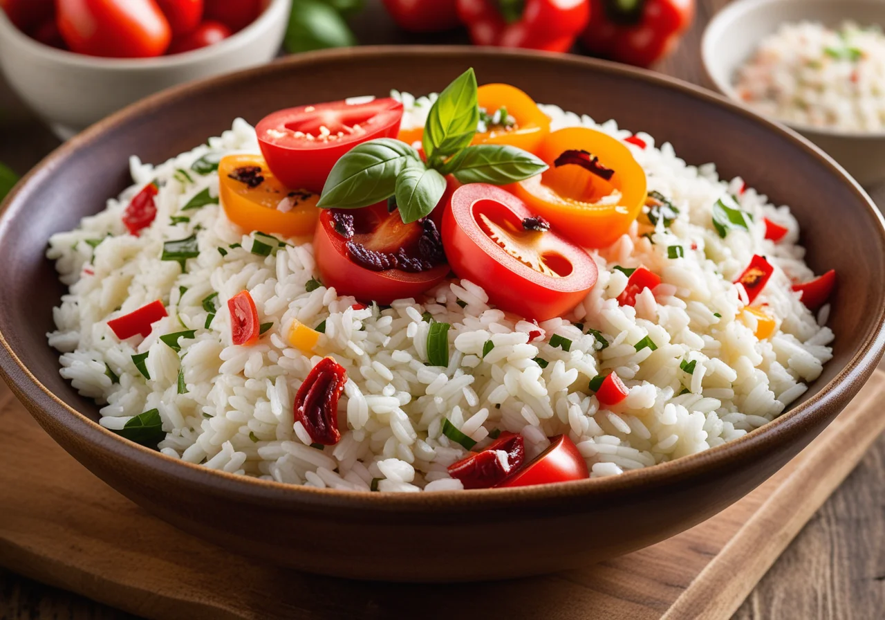 Rice Salad with Tomatoes and Bell Peppers