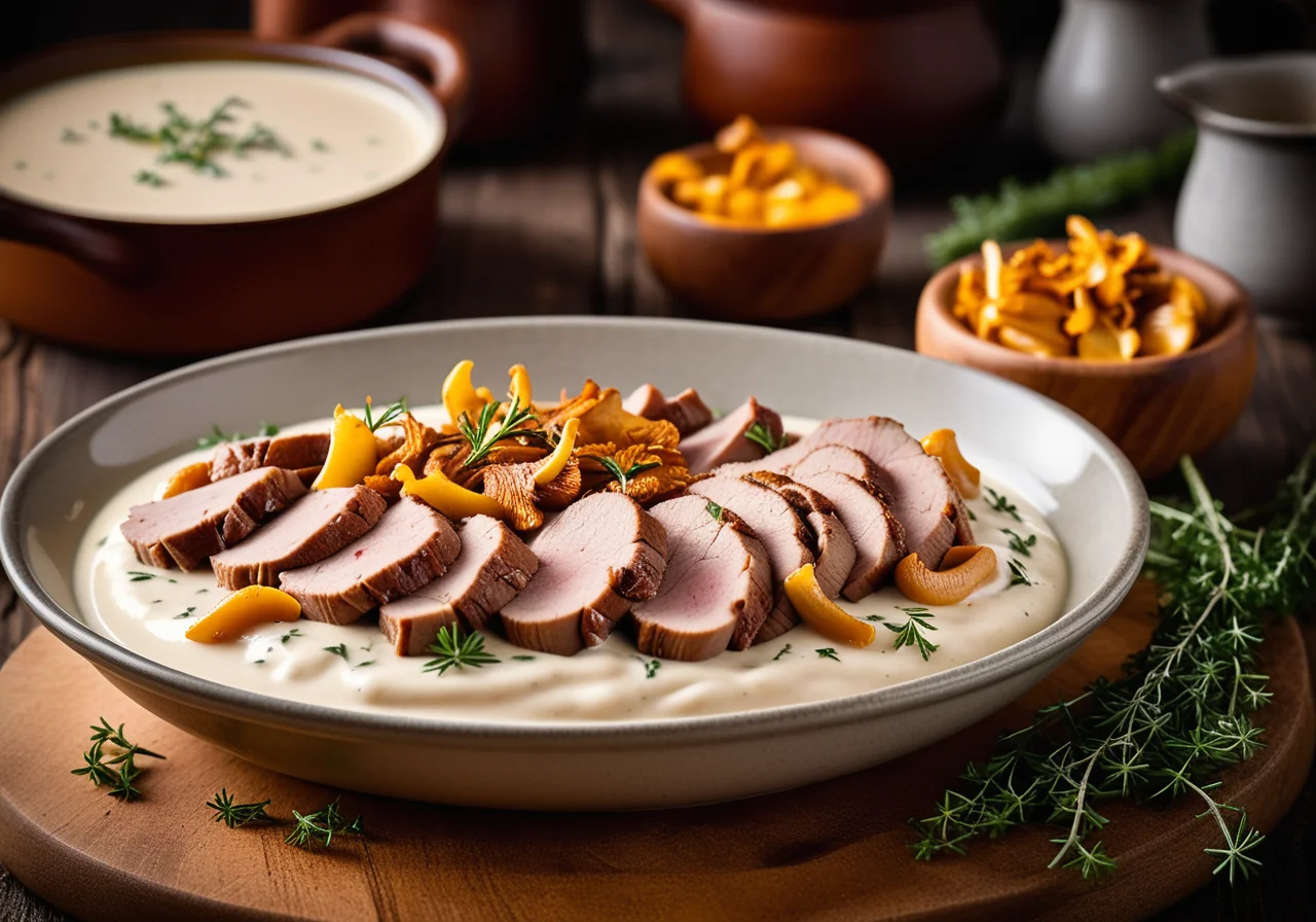 Casserole with Pork Tenderloin and Chanterelles