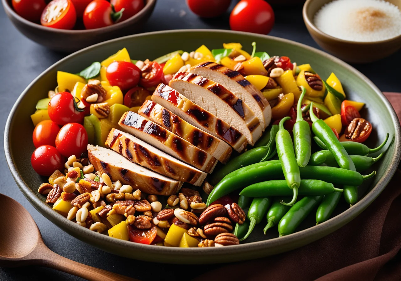 Grilled Corn Chicken Breast with Spiced Oil and Vegetable Salad