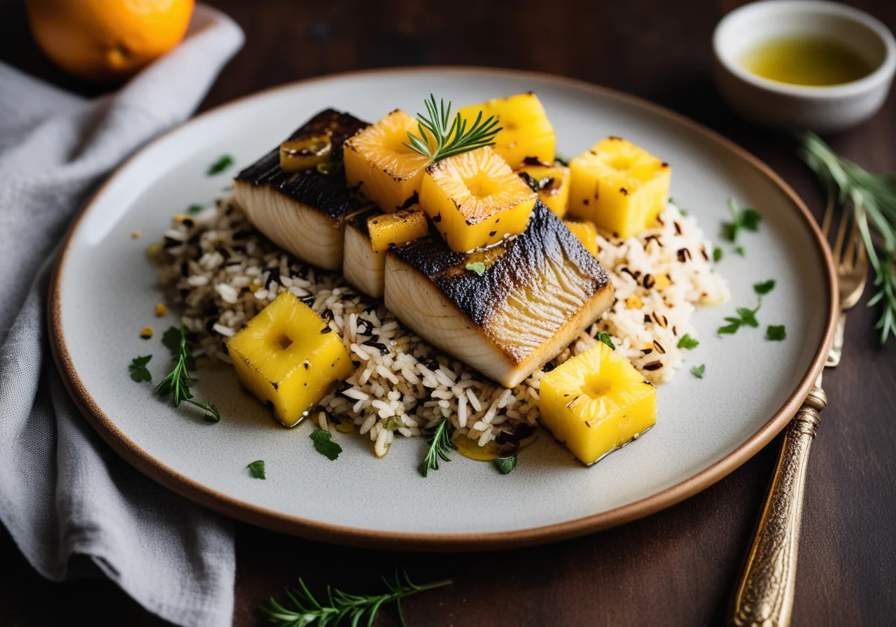 Ofengebackener Seeteufel mit Ananas