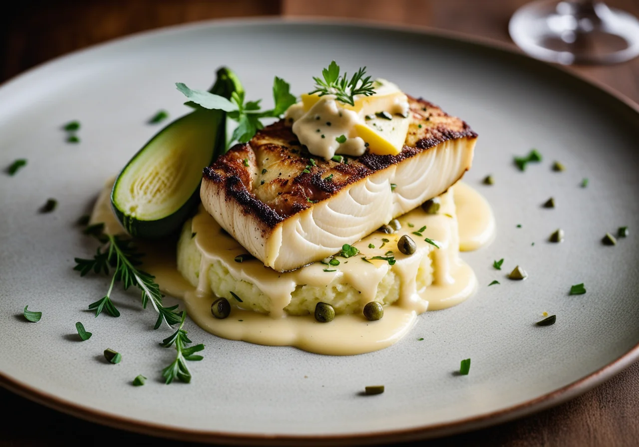 Fish Fillets with Potato Crown on Zucchini Bed
