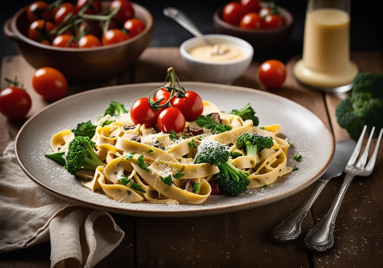 Tagliatelle with Vegetables and Cheese Sauce