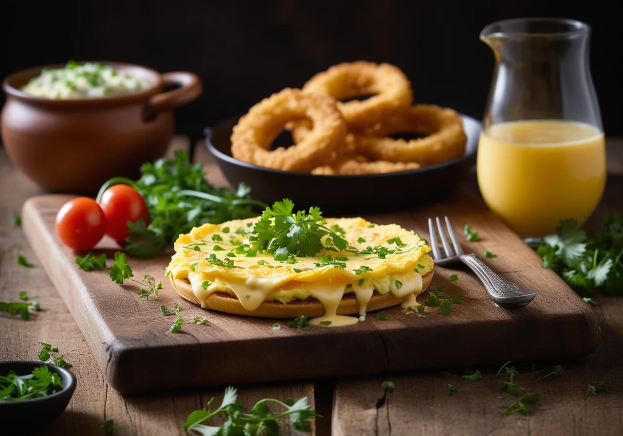 Omelette with Sheep Cheese and Spring Onions