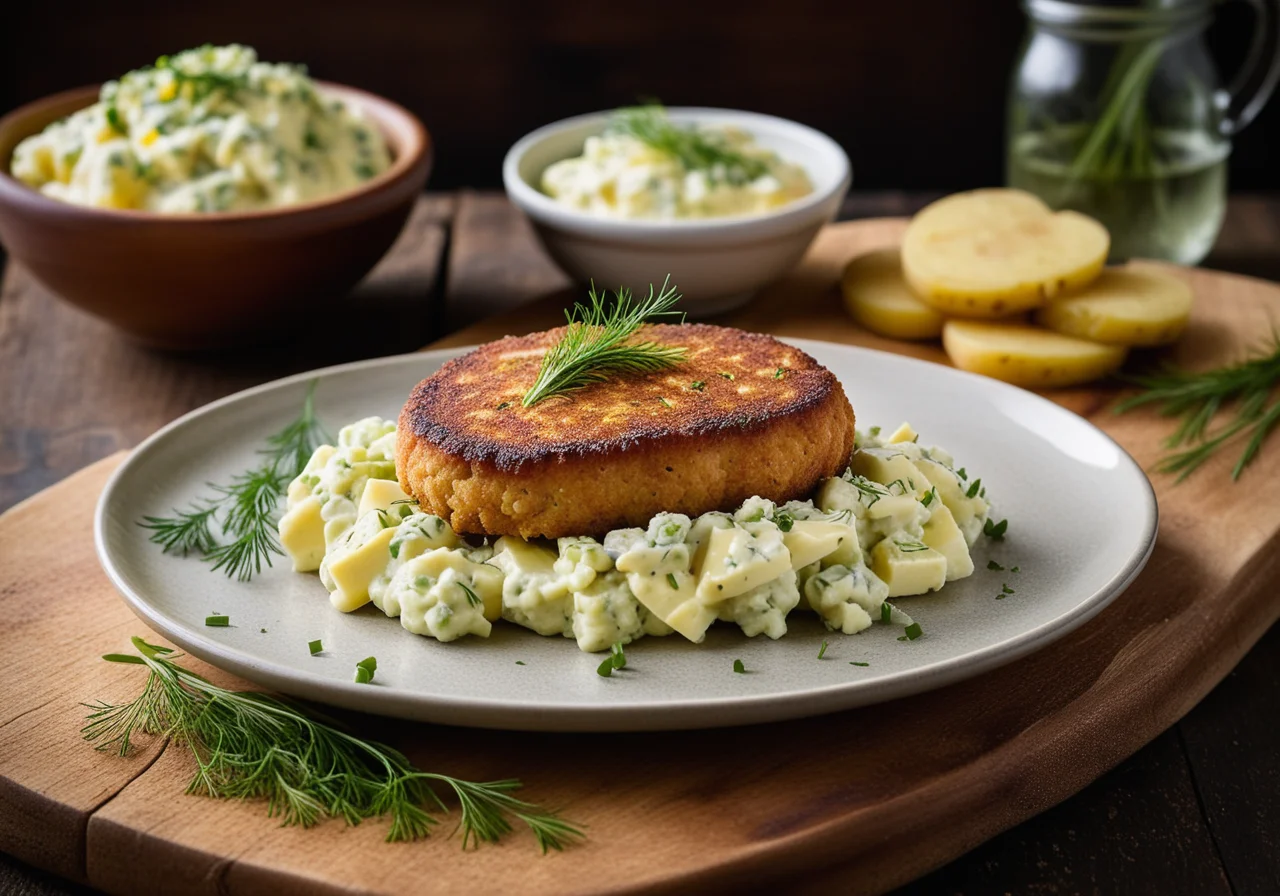 Fish Patties with Potato Salad