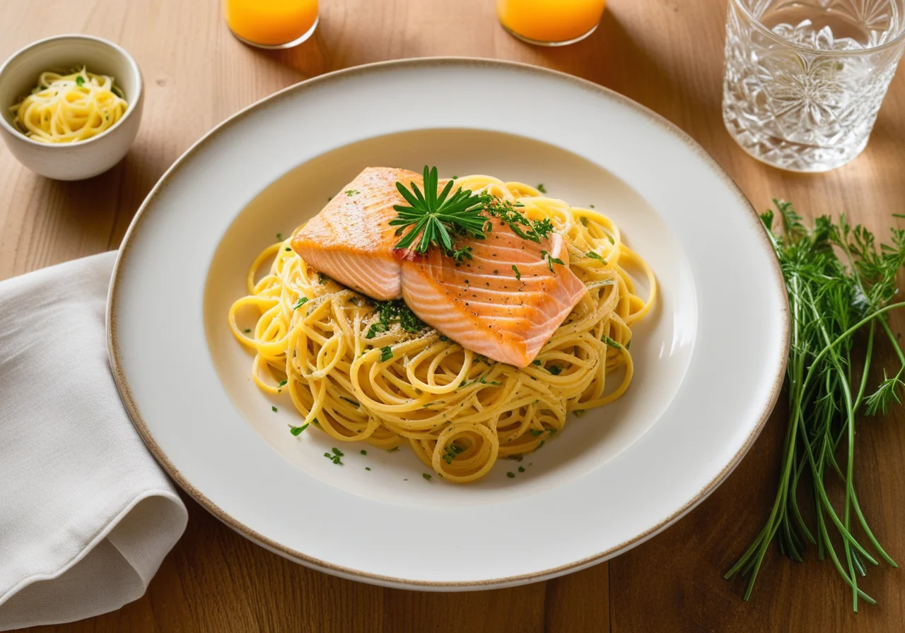 Saffron Spaghetti with Salmon