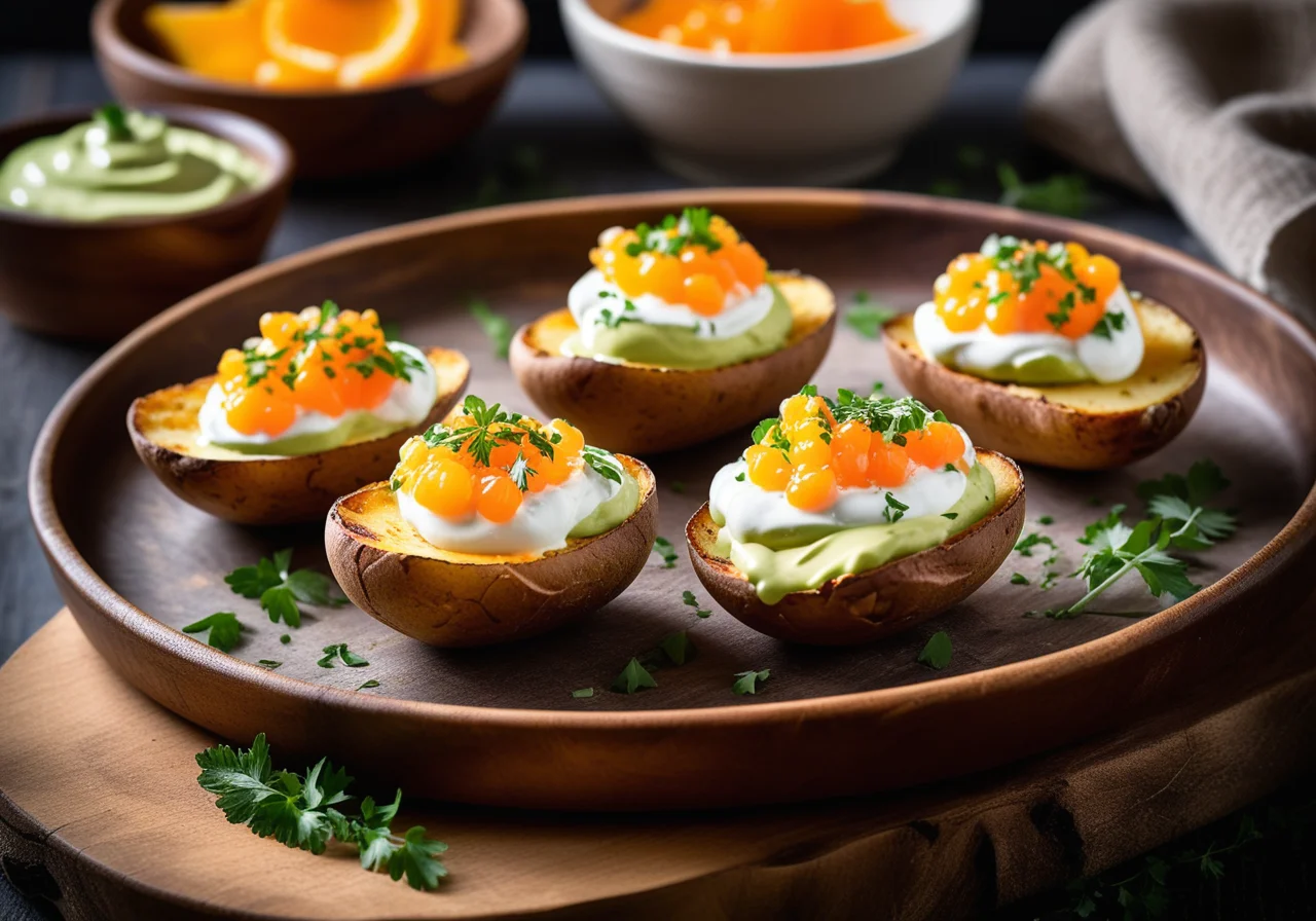 Oven‑baked potatoes with quark‑avocado cream