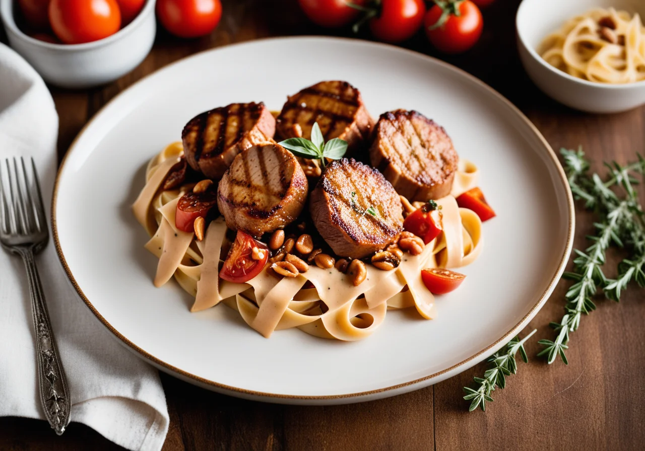 Baked Medallions with Masala Sauce and Pasta