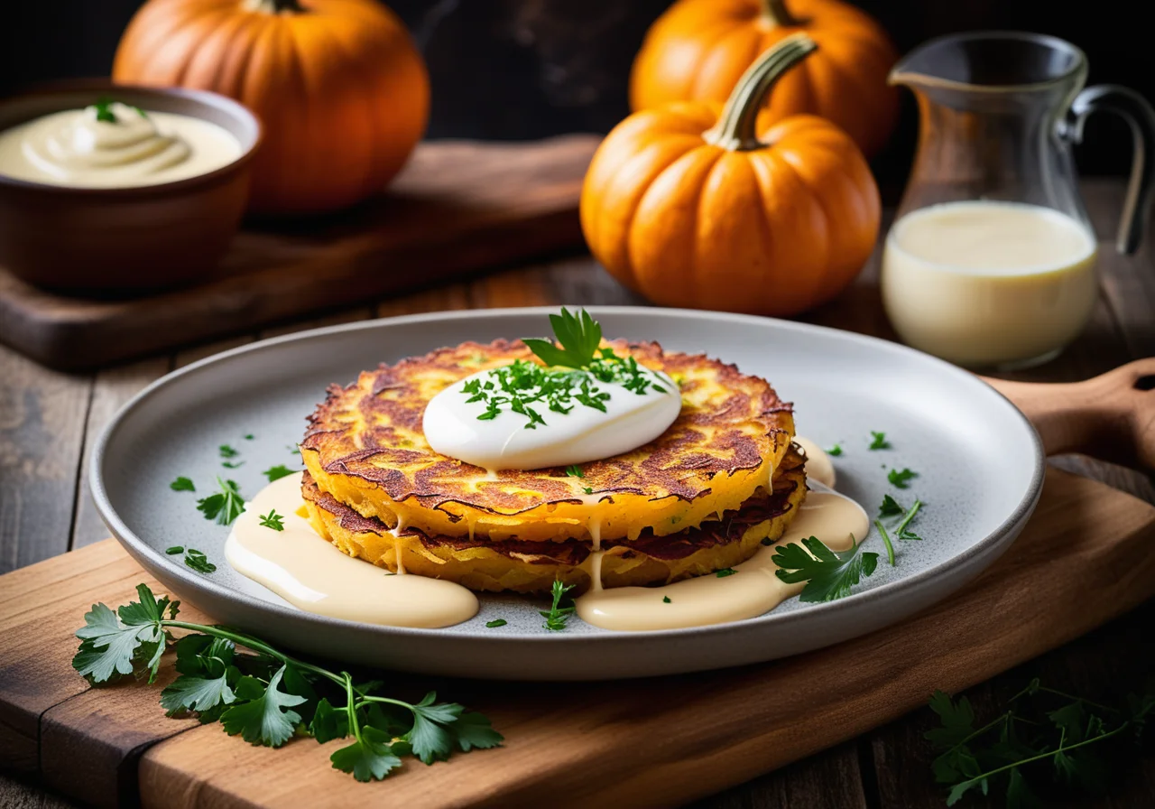 Pumpkin Potato Rösti with Crème Fraîche Sauce