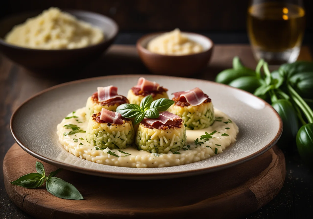 Rondini (Round Zucchini) stuffed with rice and pancetta