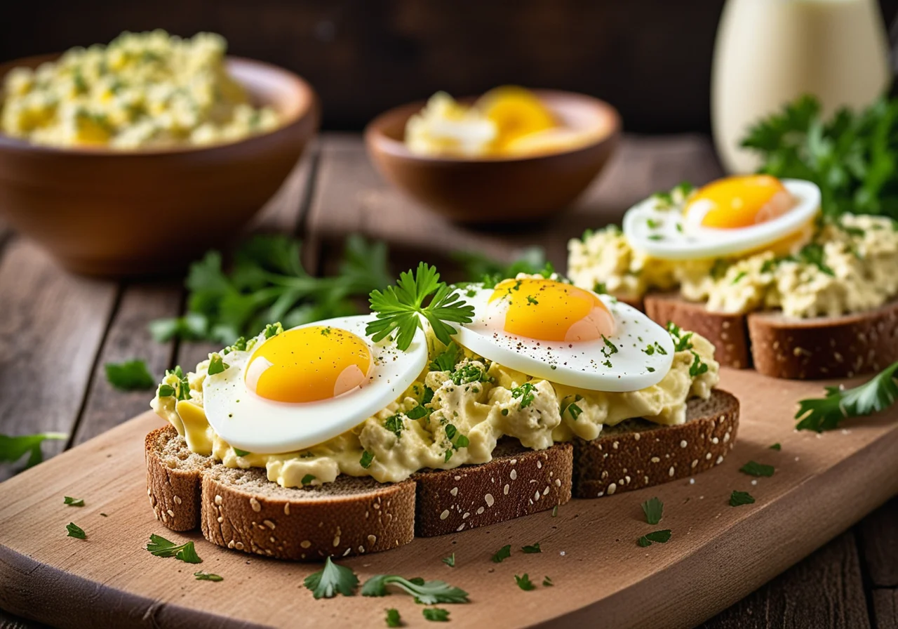 Egg salad on whole grain bread