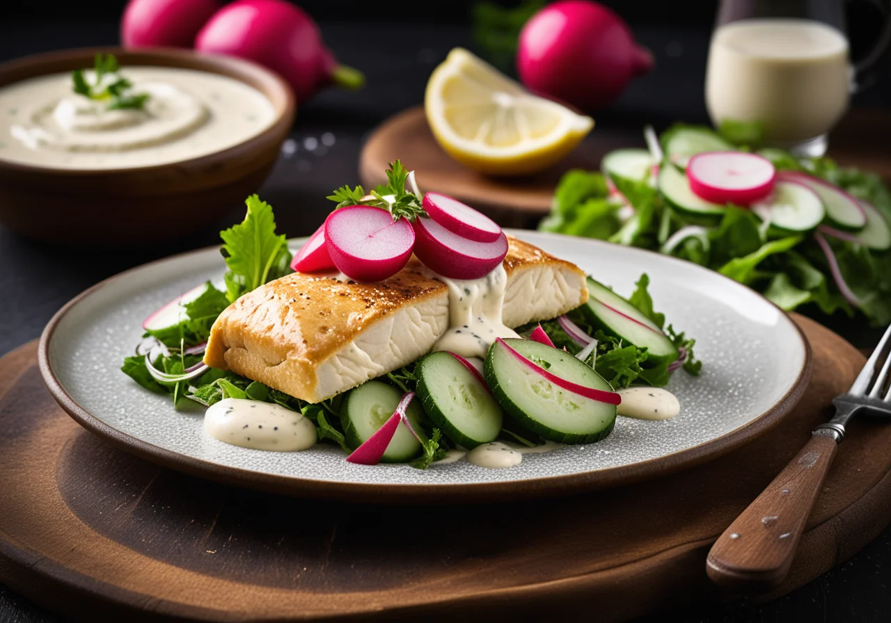 Schnapper in Wine Dough with Radish Raw Salad