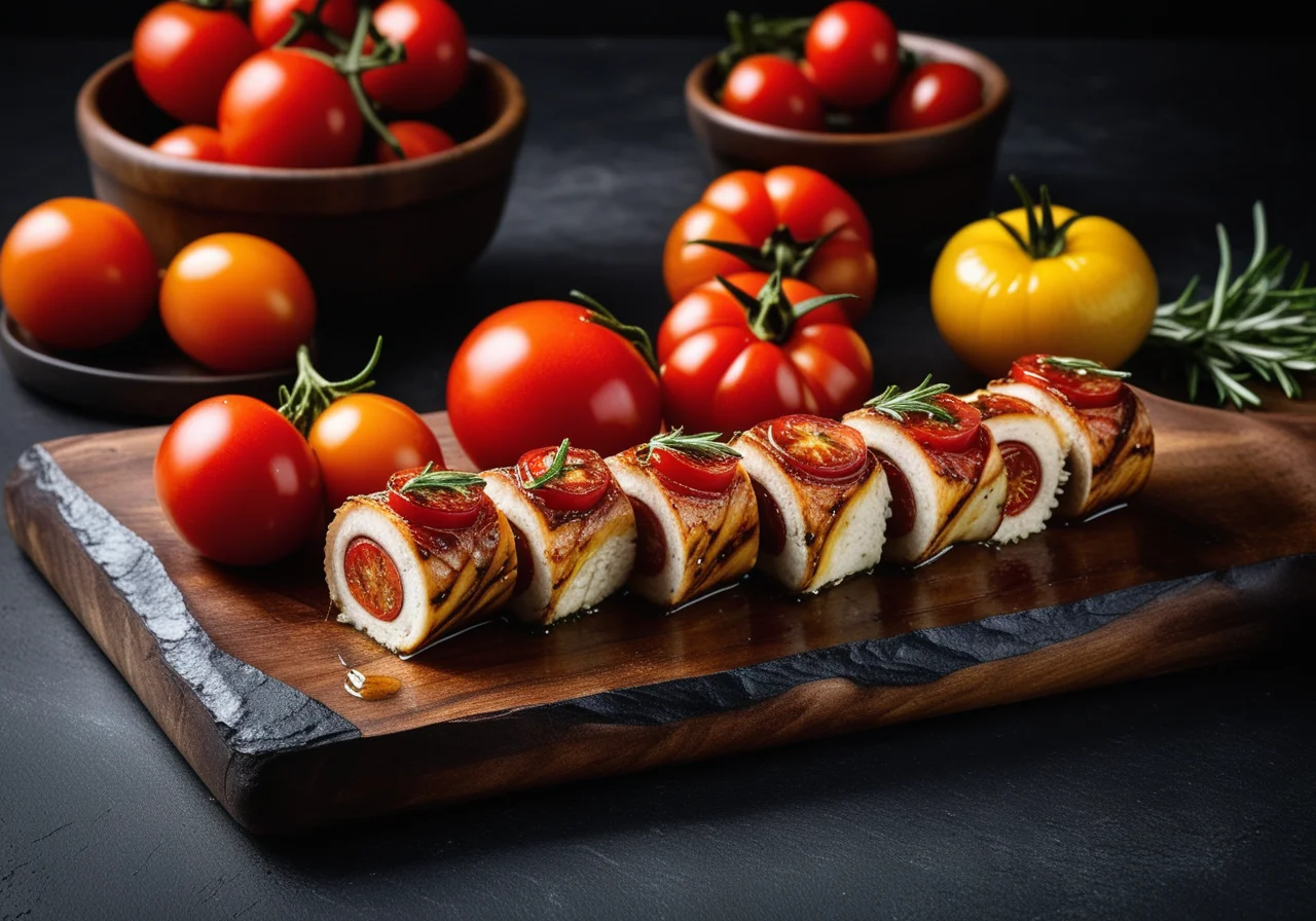 Eel Roulades with Rosemary and Grilled Tomatoes