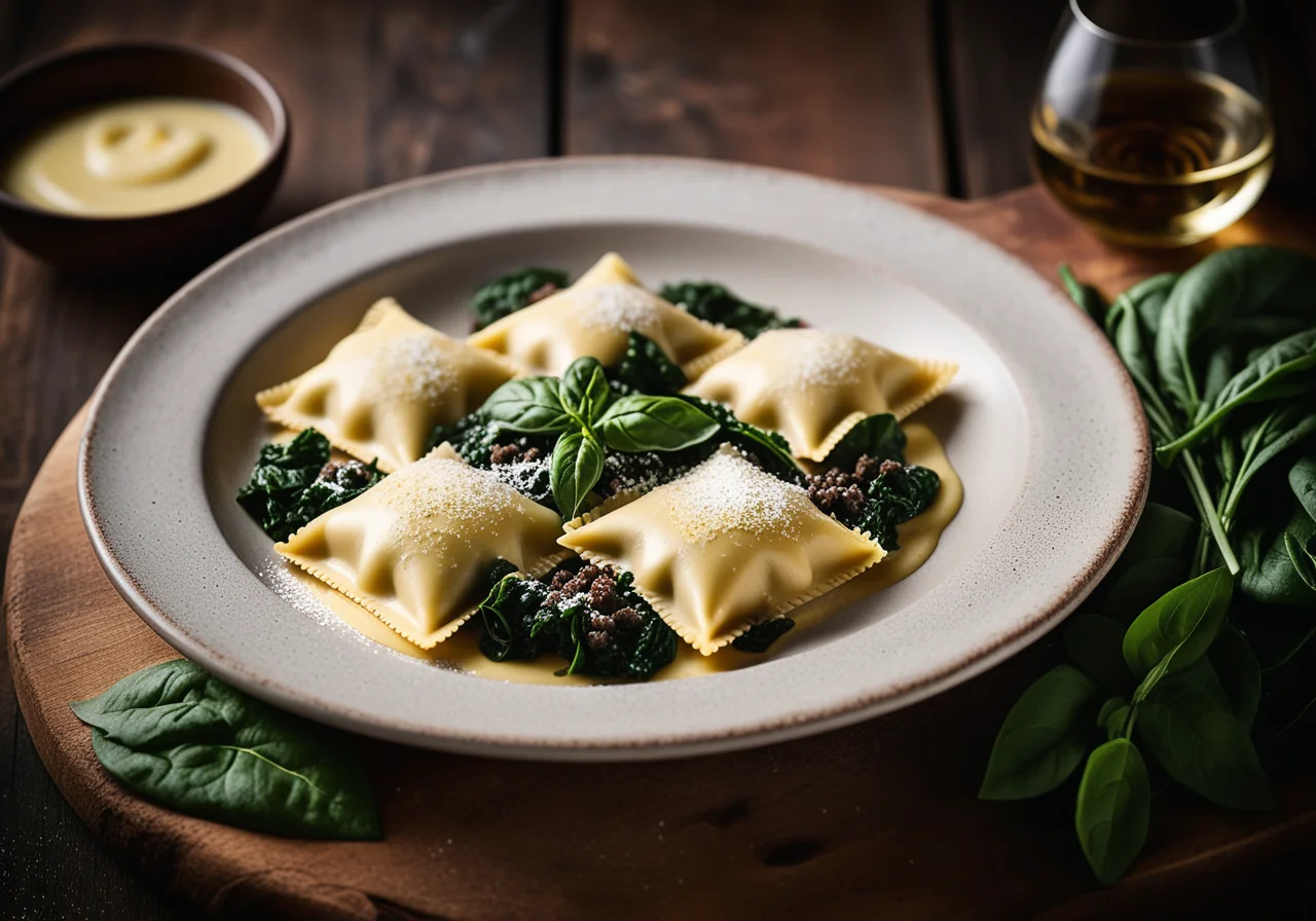 Ground Meat and Spinach Ravioli in Melted Butter