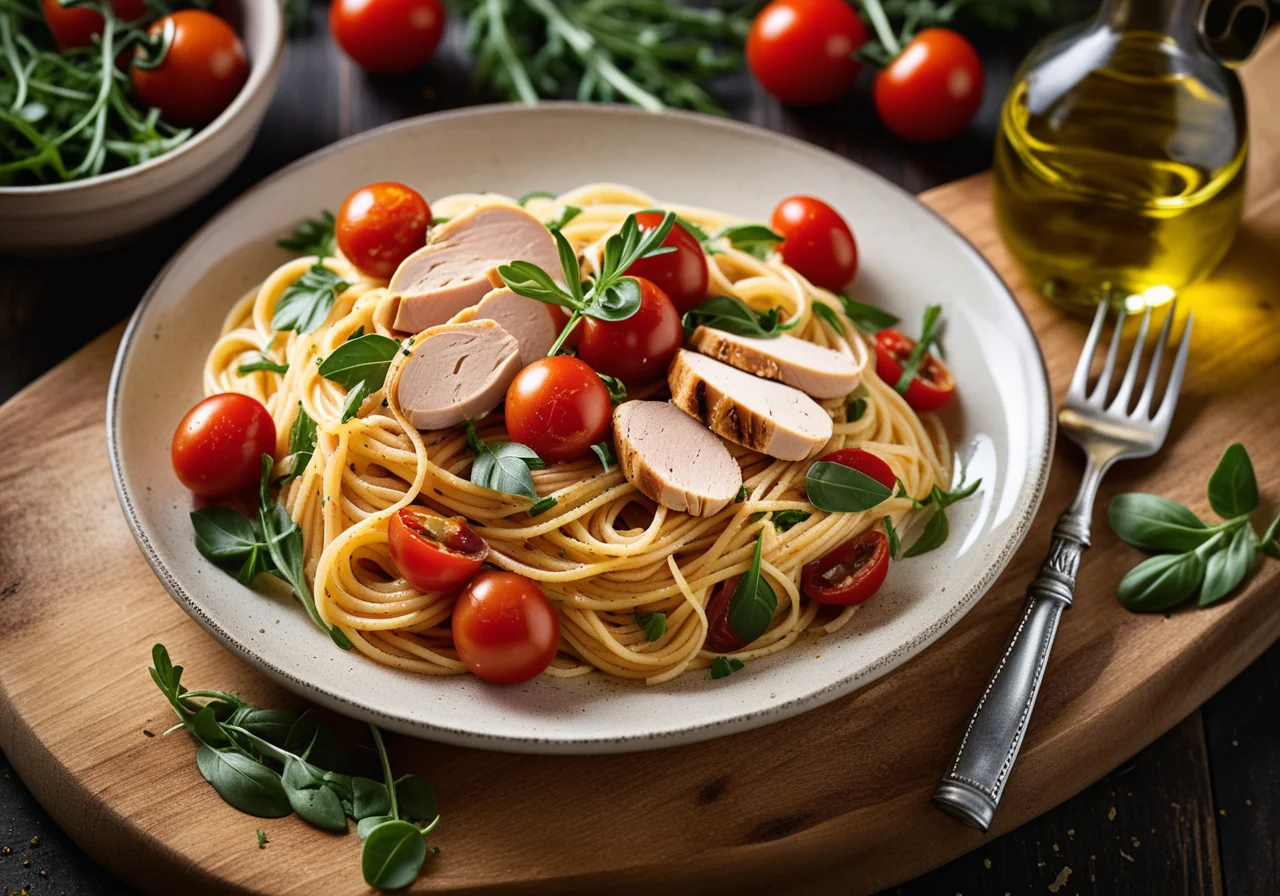 Spaghetti with Chicken and Cherry Tomatoes