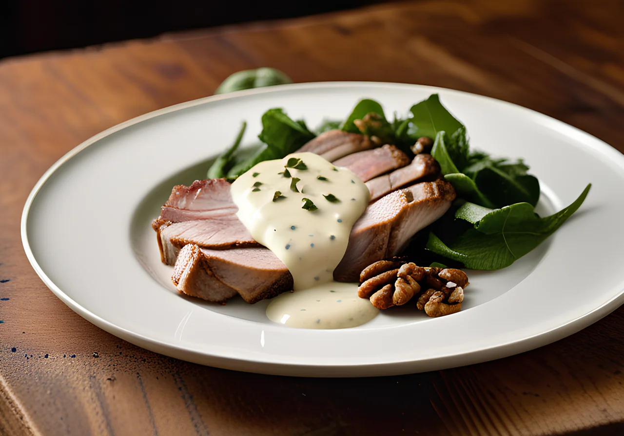 Turkey Steak with Gorgonzola Sauce and Pasta