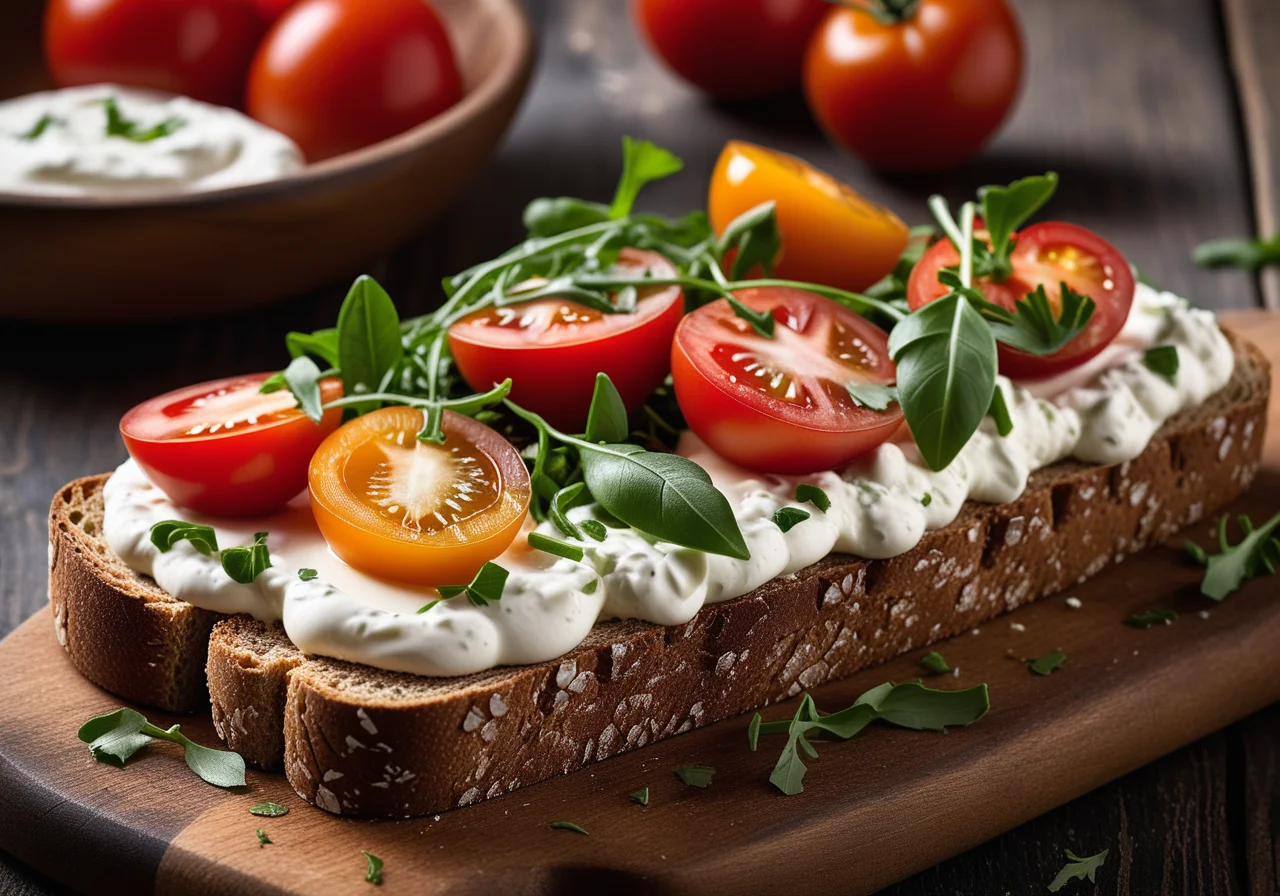 Quark with Tomatoes on Bread
