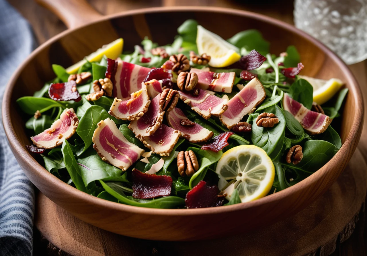 Field salad with bacon and walnuts