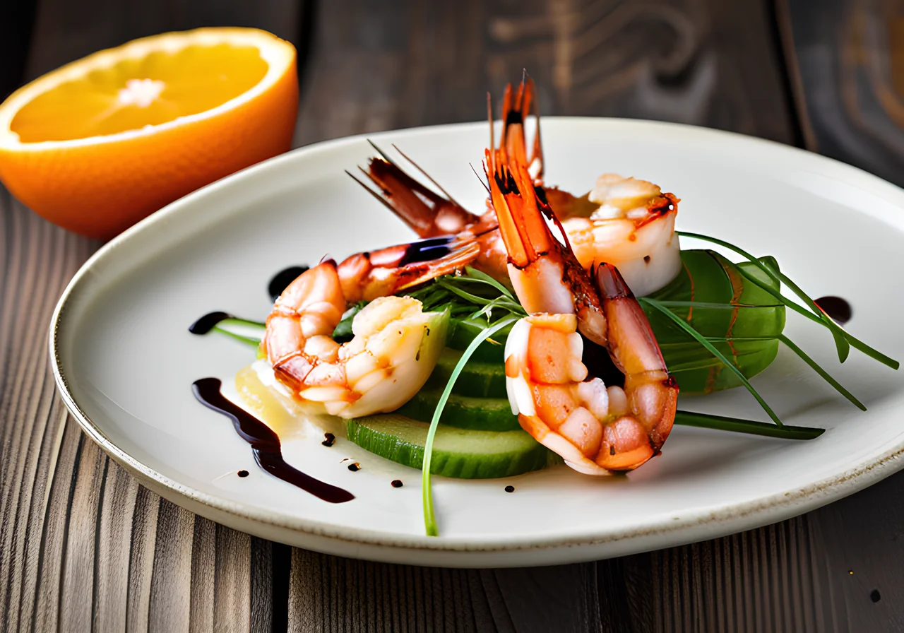 Shrimp on Cucumber-Orange Salad