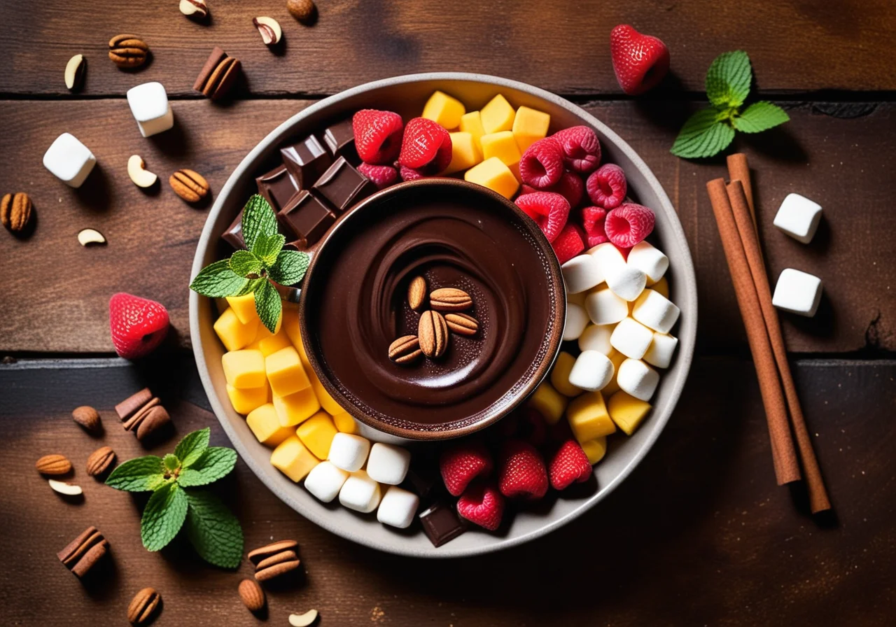 Chocolate Fondue with Marshmallows and Fruit