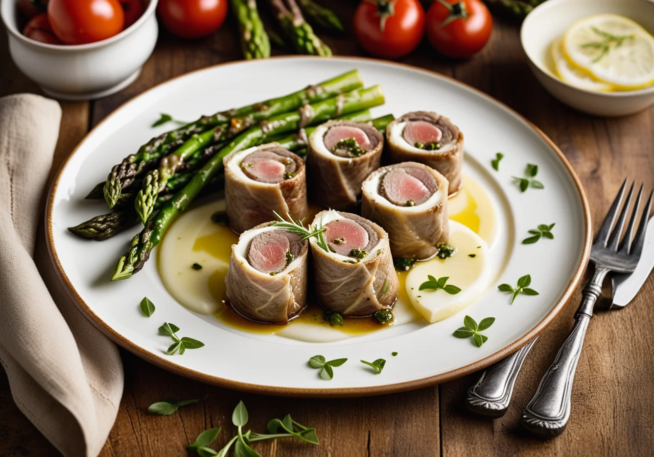 Lamb Roulades with Asparagus and Tomatoes