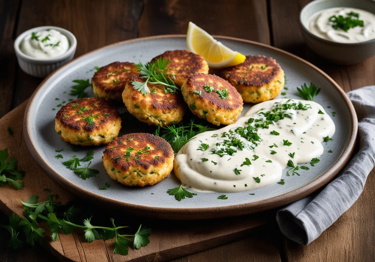 Fish Patties with Herb Sour Cream