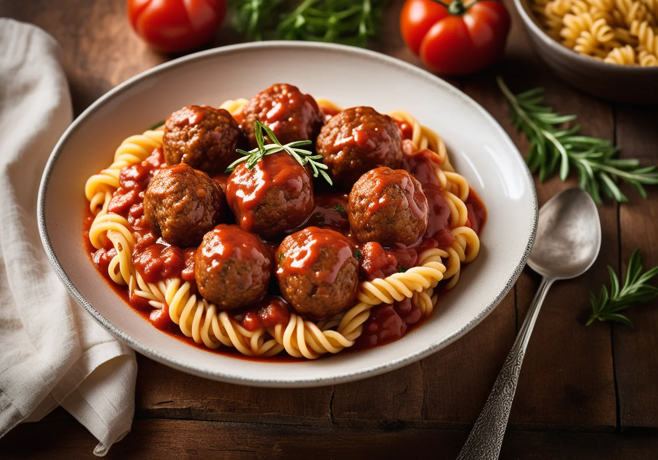 Meatballs in Tomato Sauce with Pasta