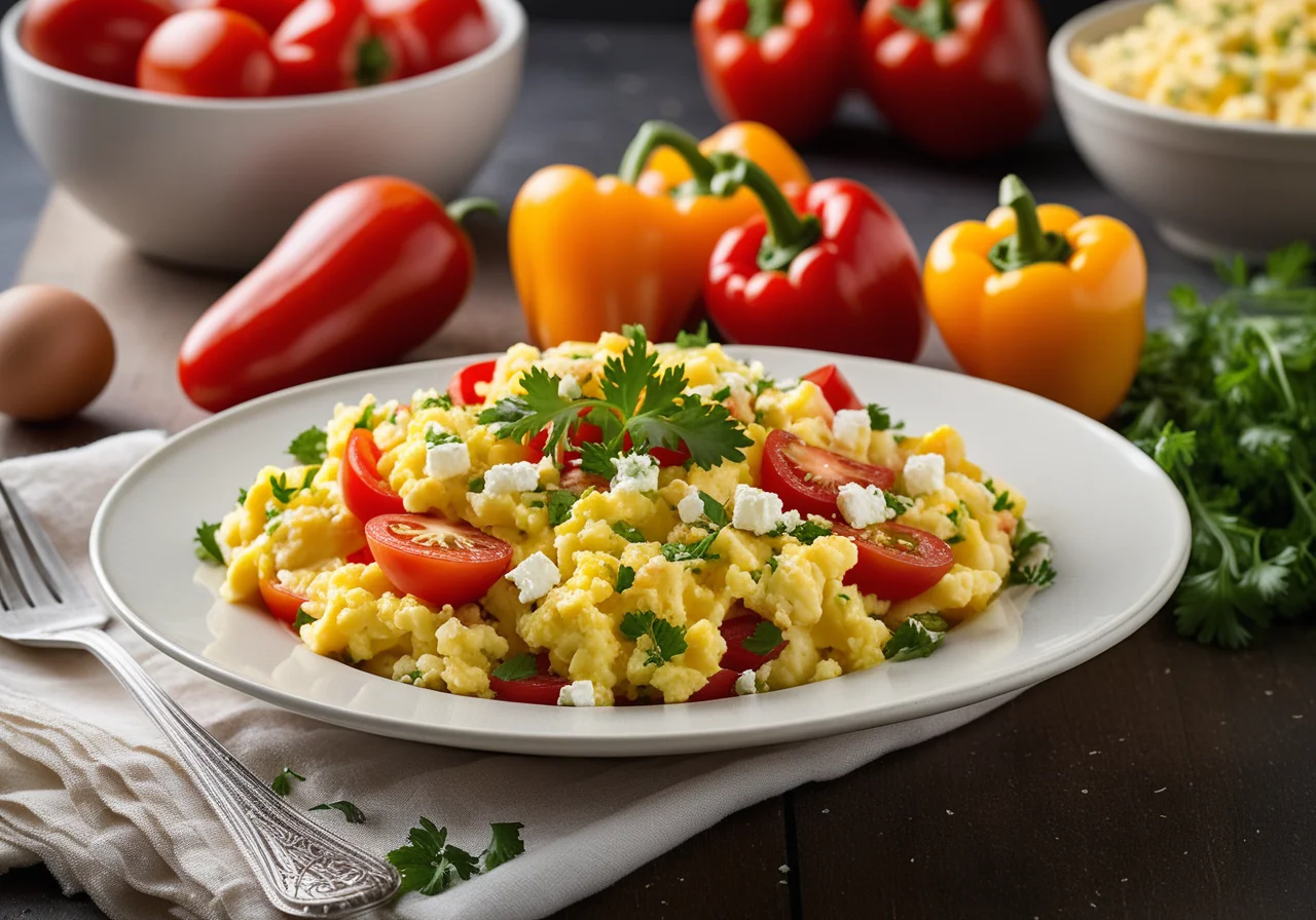 Scrambled Eggs with Tomatoes and Bell Peppers