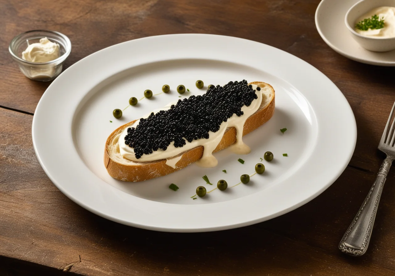 Bread with Sour Cream and Caviar