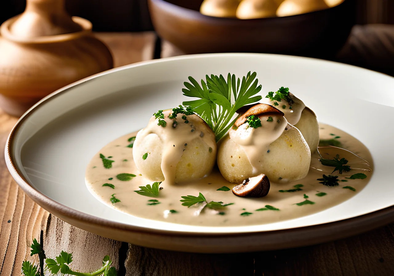 Bread Dumplings in Porcini Cream Sauce