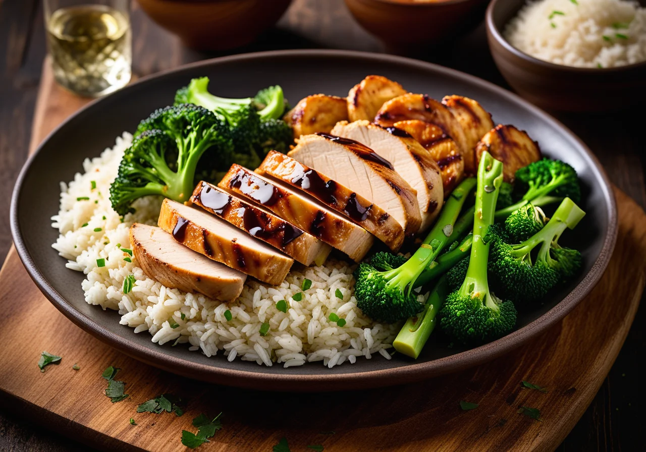 Grilled Chicken Breast with Rice and Vegetables