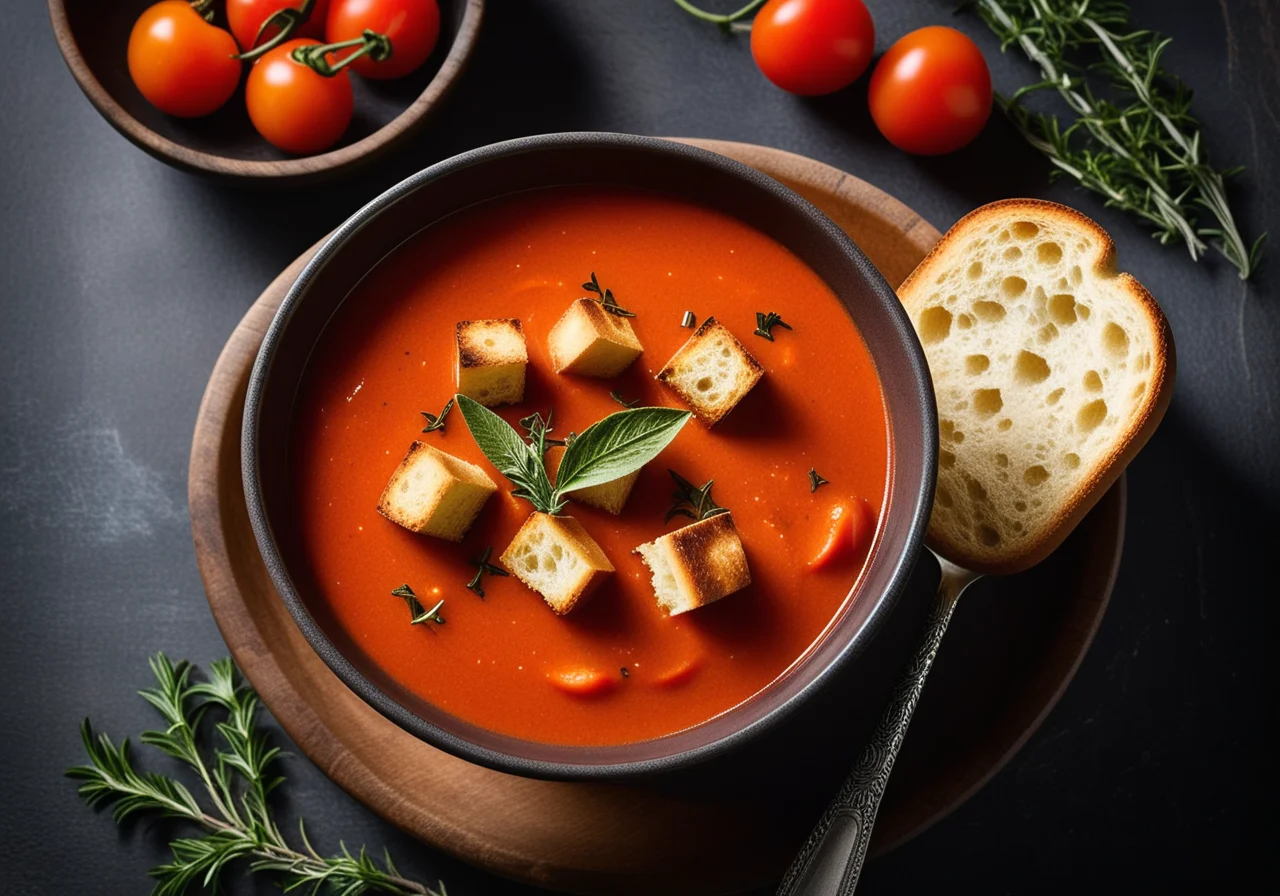 Roasted Plum Tomato Soup with Ciabatta Croutons