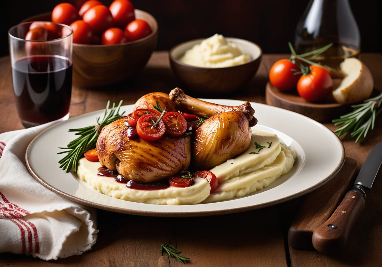 Spicy Chicken with Mashed Potatoes, Tomatoes and Garlic
