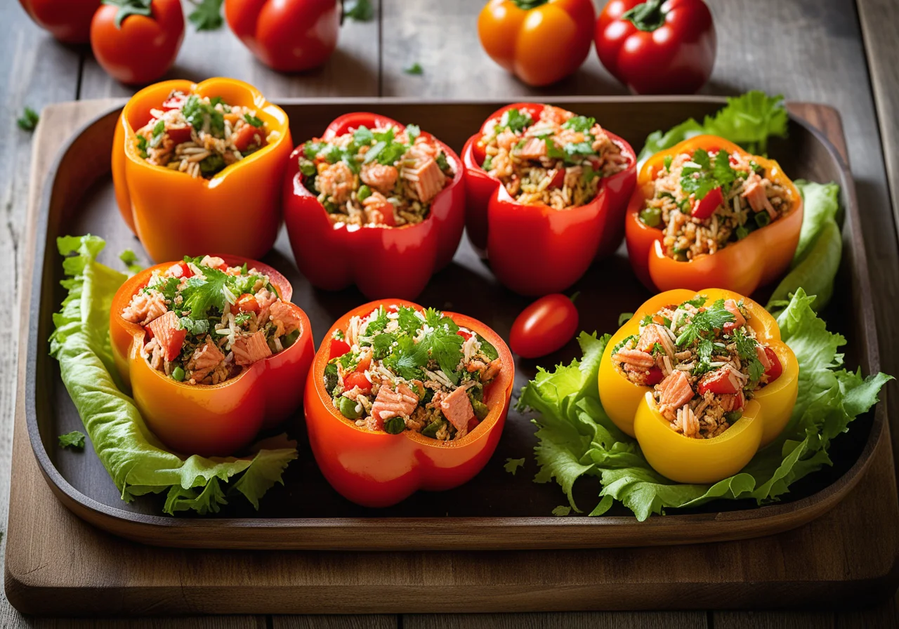 Stuffed Bell Peppers with Salmon Rice