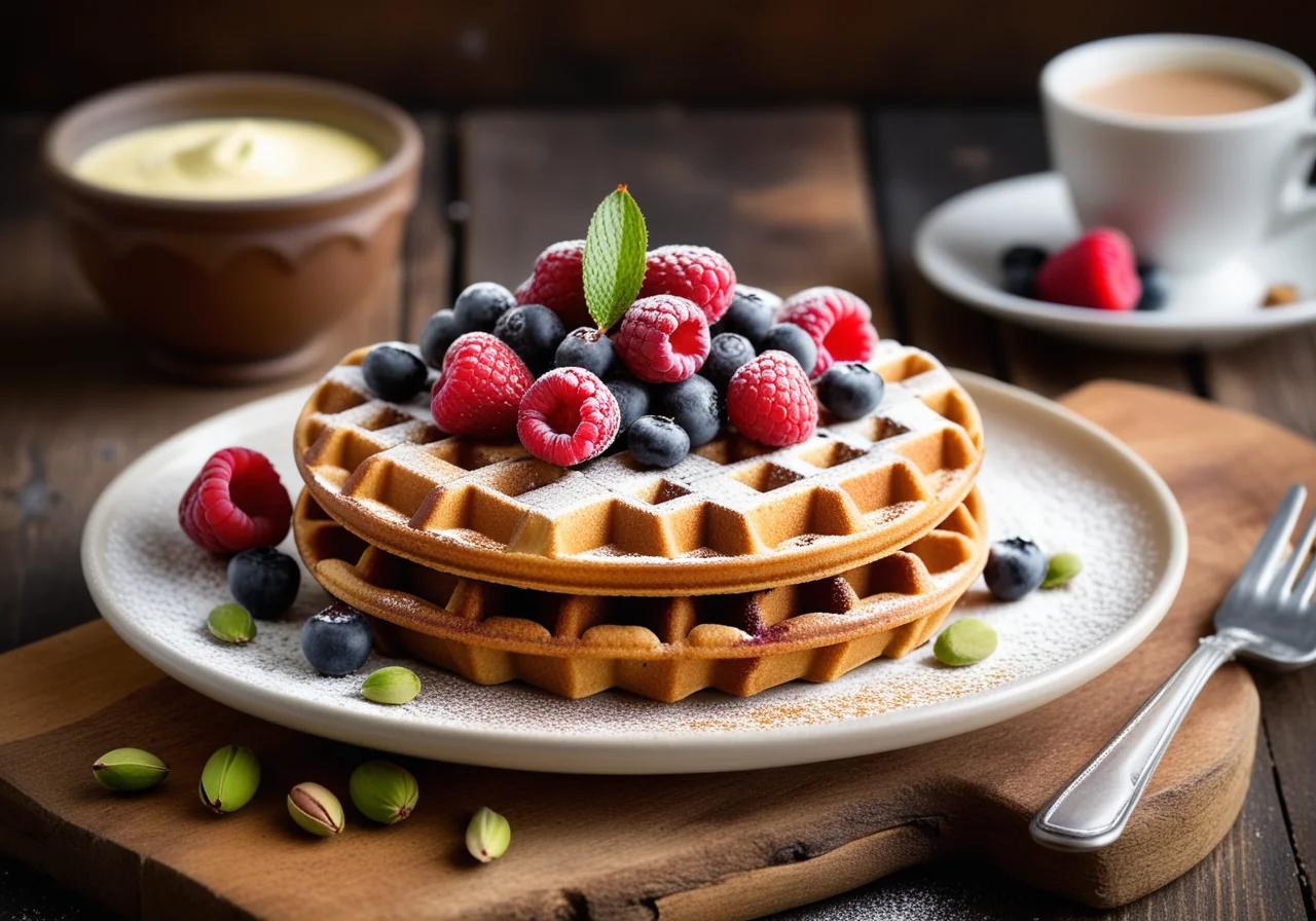 Waffles with Pudding Cream and Berries
